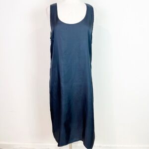 WHITE + WARREN BLUE SILK SLEEVELESS SLIP DRESS WOMENS SZ 10